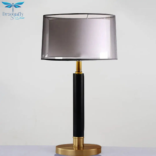 Maria - Double Drum Shade Night Light Modern Fabric 6 - Bulb Living Room Table Lamp In Black