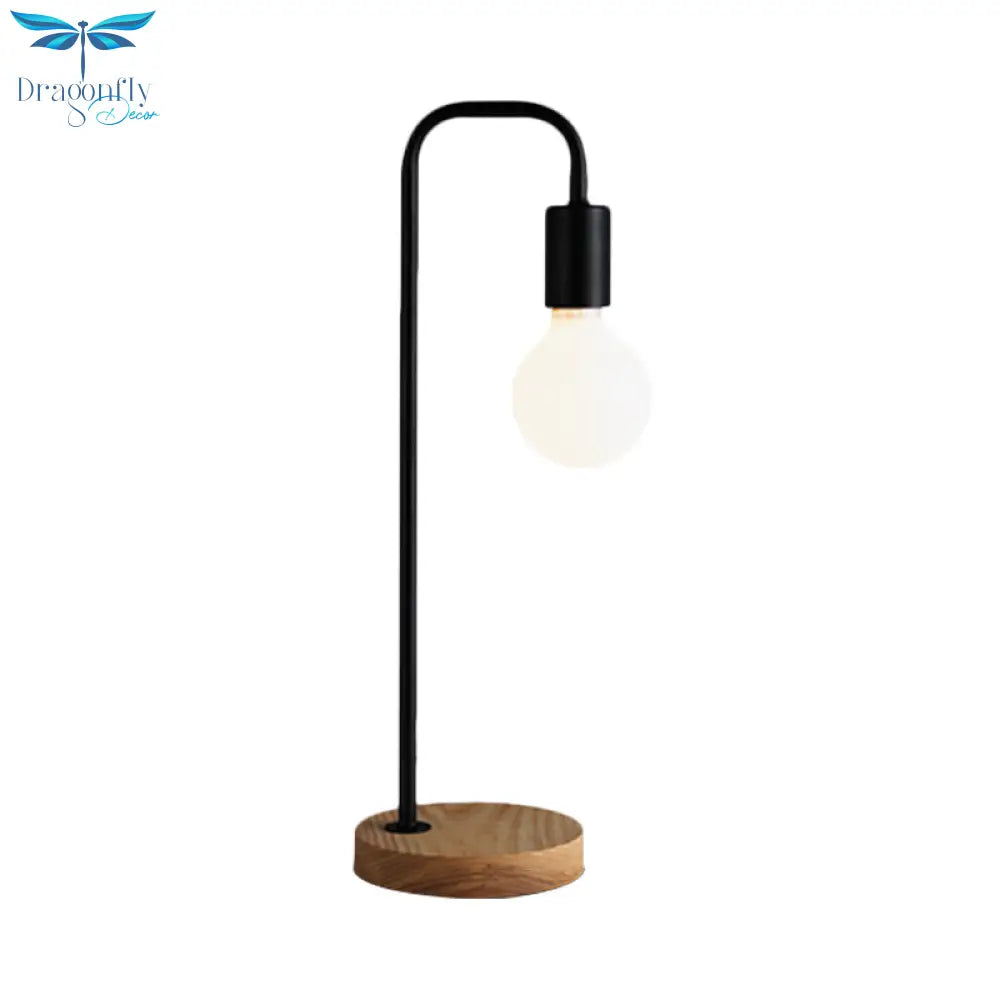 Maria - Industrial Bulb Shaped Night Light 1 Head Iron Table Lamp In Black With Wooden Base For