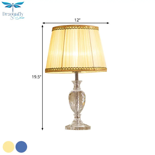 Marie - Christine - Traditional Pleated Shade Crystal Lamp 1 Head Fabric Table Light In