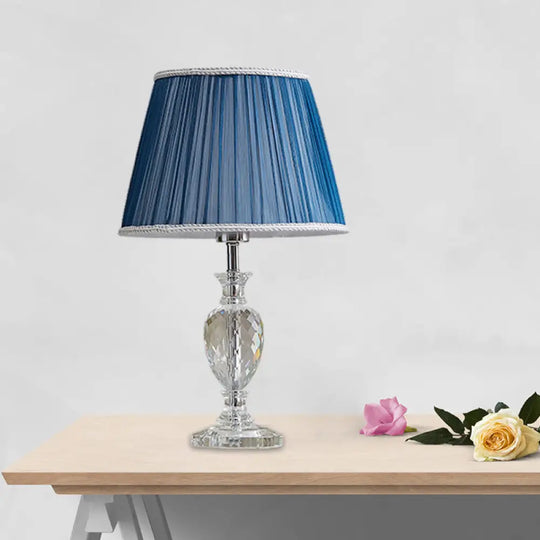 Marie - Christine - Traditional Pleated Shade Crystal Lamp 1 Head Fabric Table Light In Blue