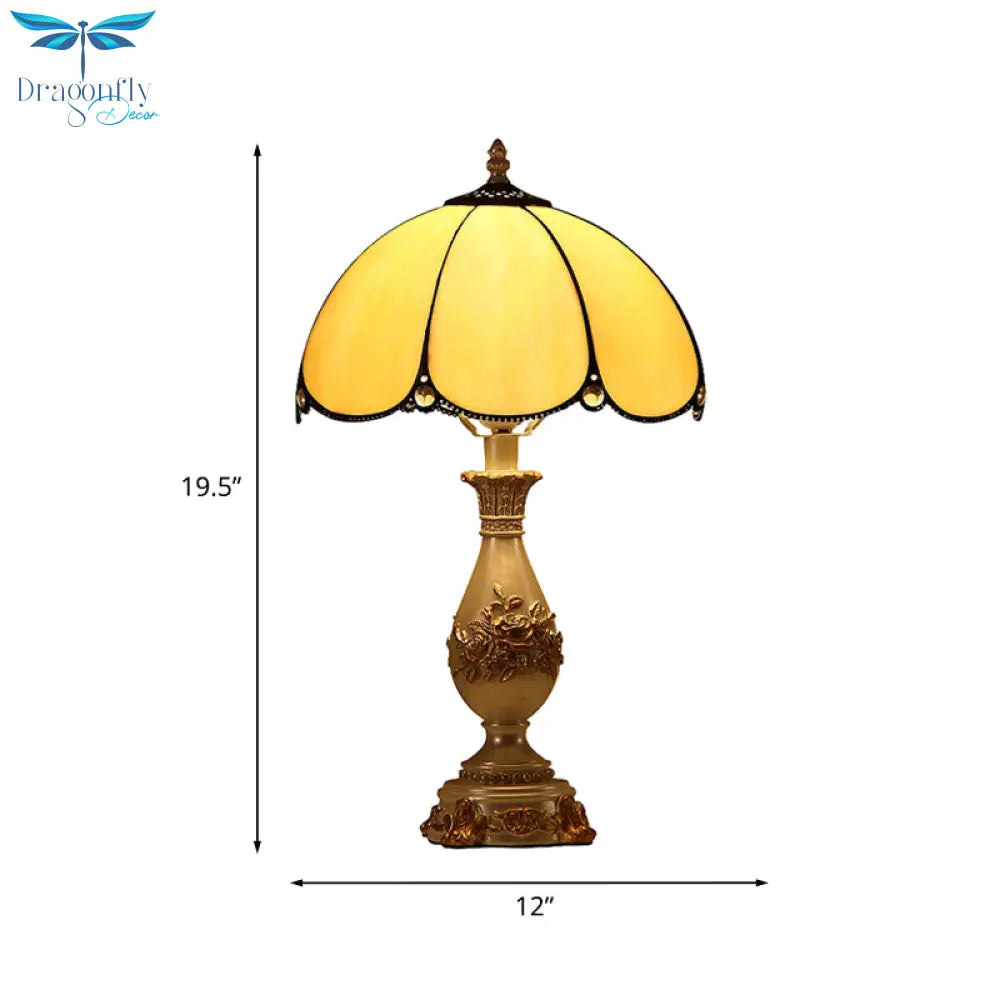 Marta - 1 - Head Glossy Glass Scalloped Night Lamp Classic Beige Bowl Bedroom Reading Light With