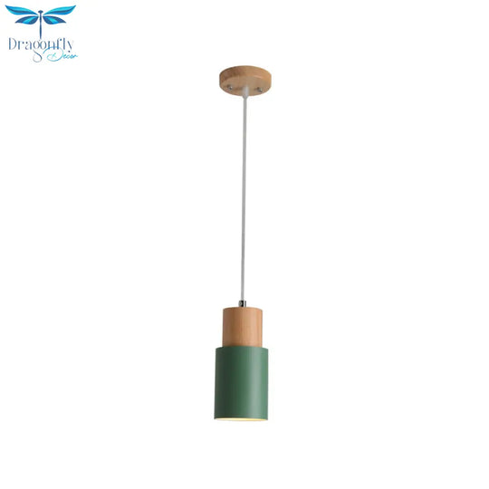Marta - Metal Tubular Ceiling Pendant Minimalist 1 - Light Suspension Lighting Fixture With Wood Top