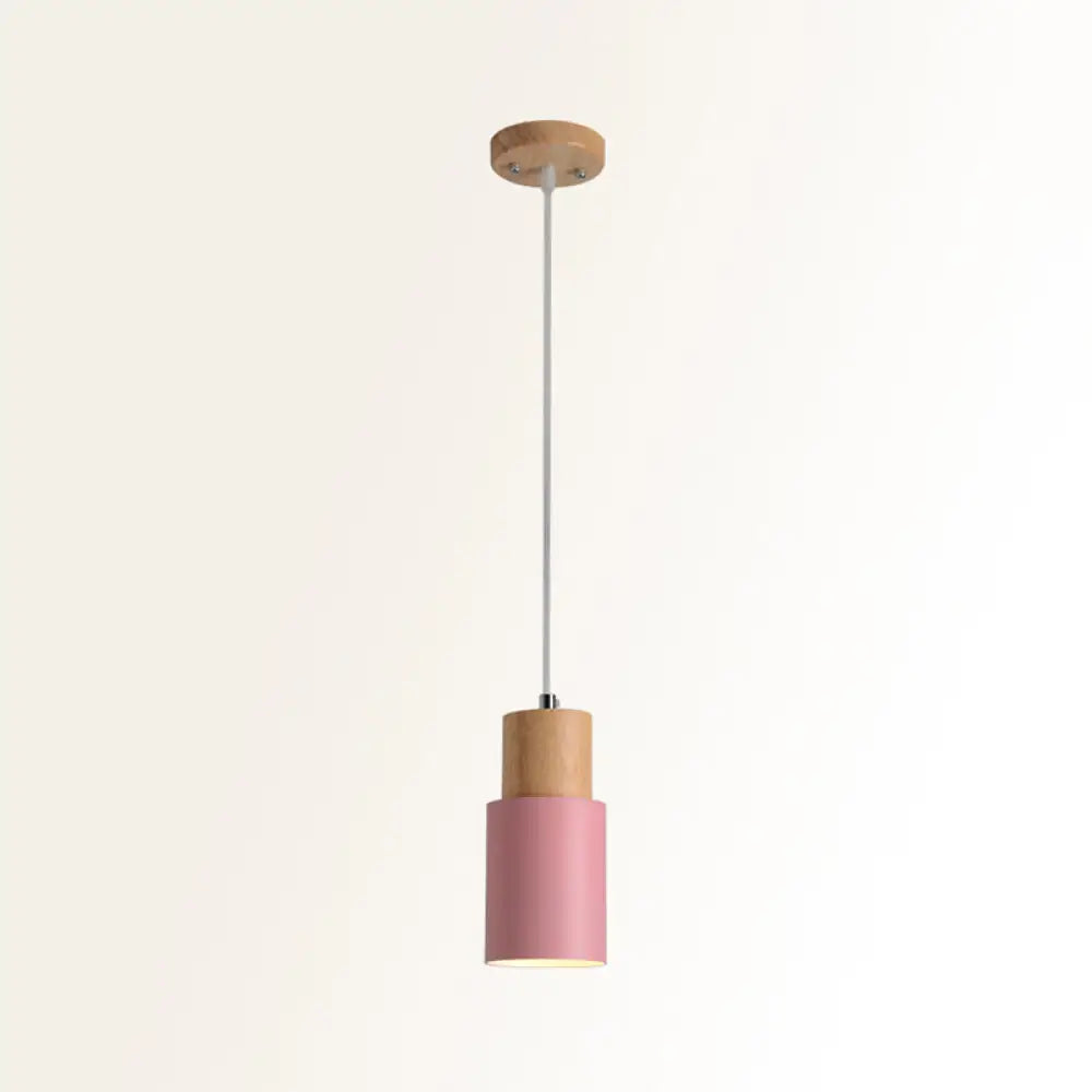 Marta - Metal Tubular Ceiling Pendant Minimalist 1 - Light Suspension Lighting Fixture With Wood
