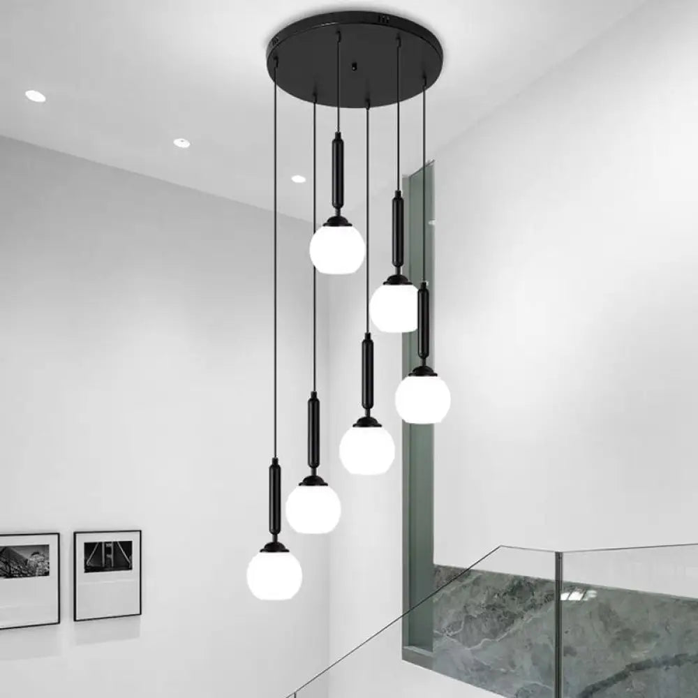 Marta - Opal Glass Global Multiple Hanging Light Simplicity Suspension Lighting For Stairs 6 / Black