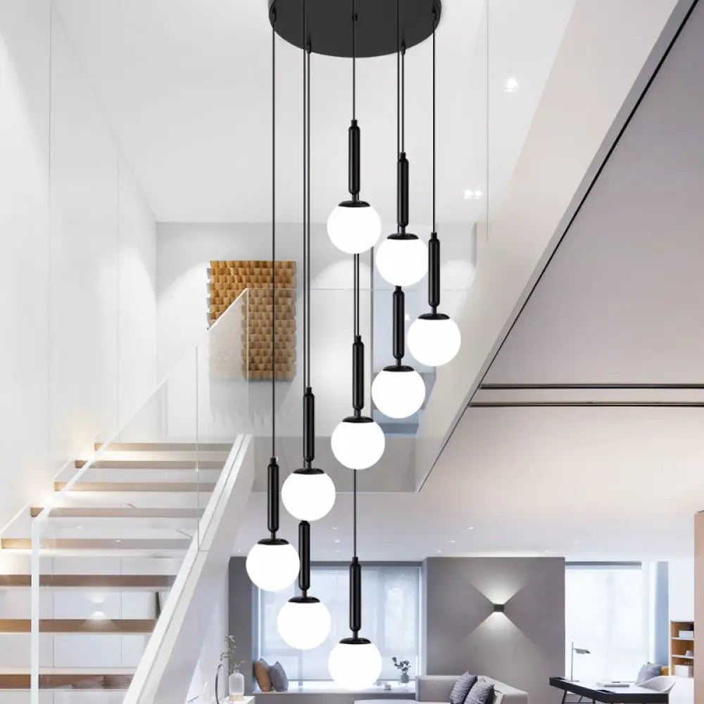 Marta - Opal Glass Global Multiple Hanging Light Simplicity Suspension Lighting For Stairs 9 / Black