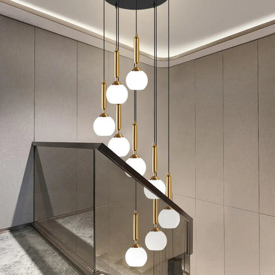 Marta - Opal Glass Global Multiple Hanging Light Simplicity Suspension Lighting For Stairs 9 / Gold