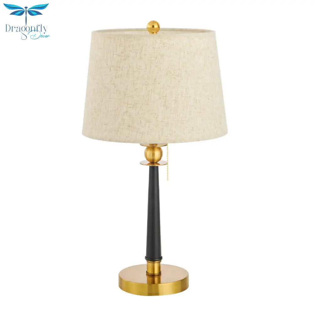 Marta - Traditional 1 - Bulb Fabric Night Lighting Gold Barrel Bedside Table Light With Pull Chain