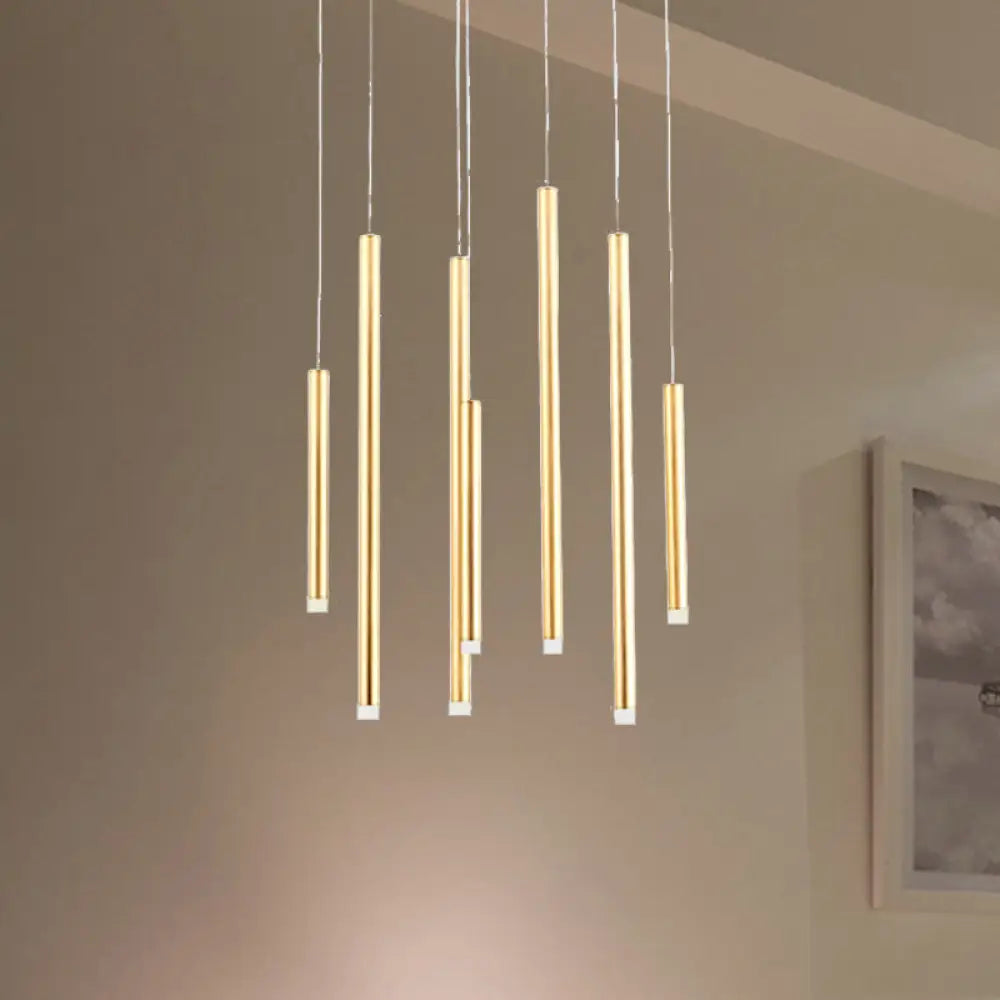 Martina - Brown/Gold Slim Pendant Lighting: Modern 7 Lights Metal Hanging Light Gold / White