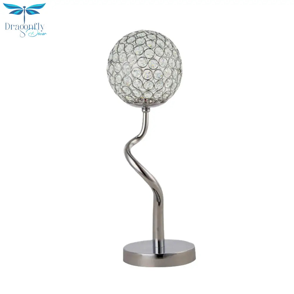 Mary - Contemporary Chrome Globe Nights And Lamp Inserted Crystal Led Bedroom Table Light