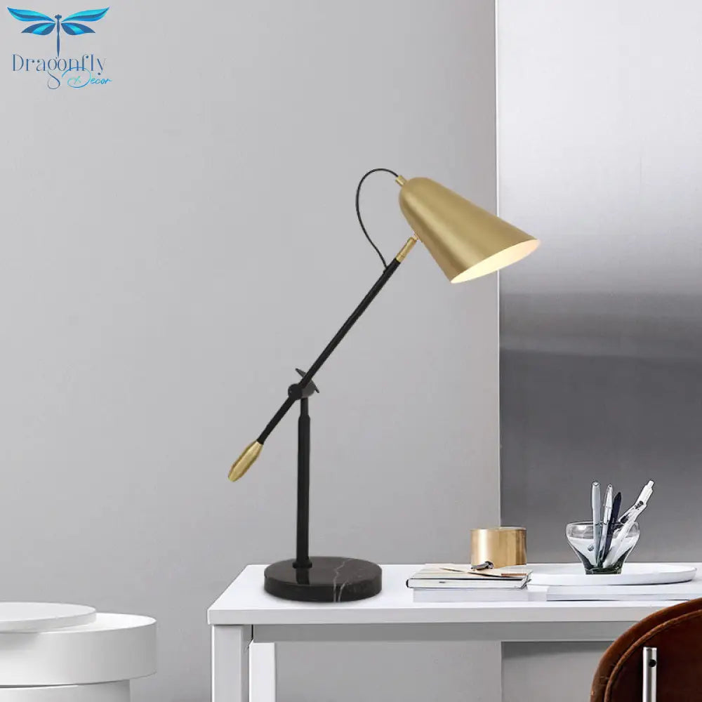 Megrez - Modern Gold Conic Night Table Lamp 1 Light Metal Nightstand With Balance Arm