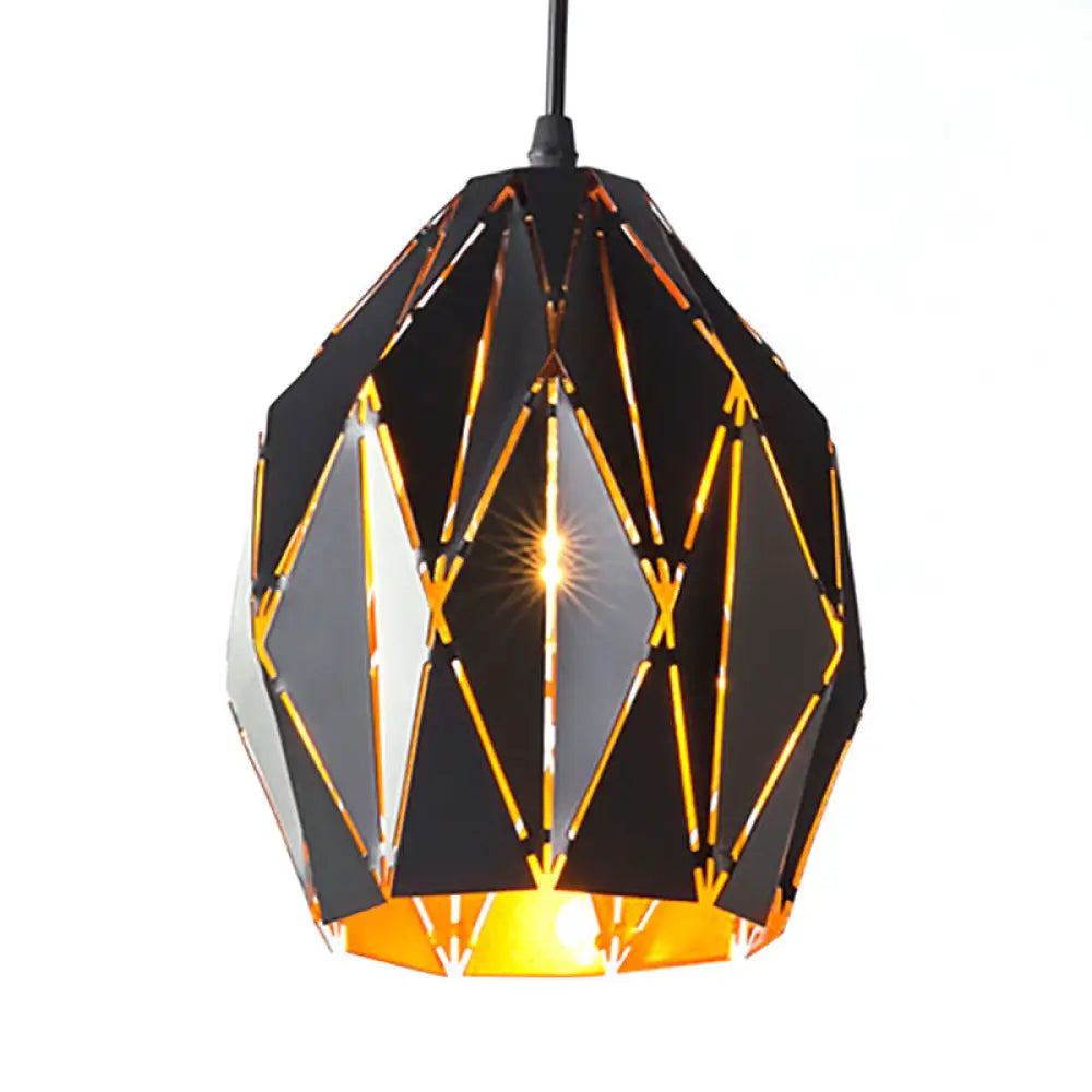 Melody - Origami Style Pendant Light 1 Metallic Ceiling Hanging Lamp In Black For Cafe Restaurant /