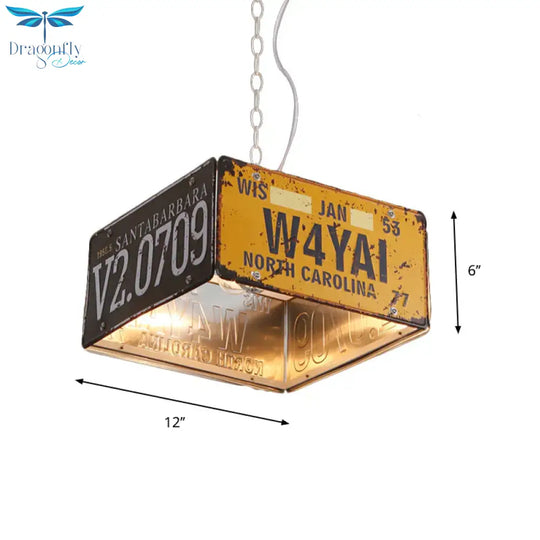 Metal Box Hanging Lamp Three - Light Vintage Chandeliers In Black And Yellow For Bistro