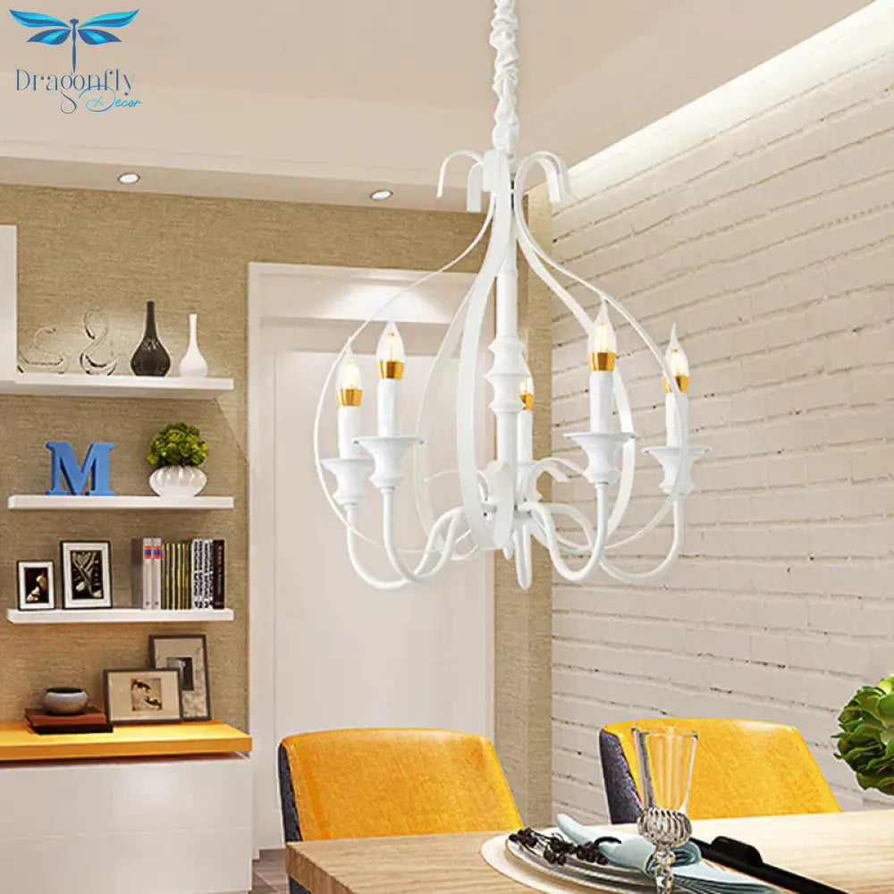 Metal Branch Chandelier Modernism 5 Heads White Pendant Lighting Fixture For Dining Room