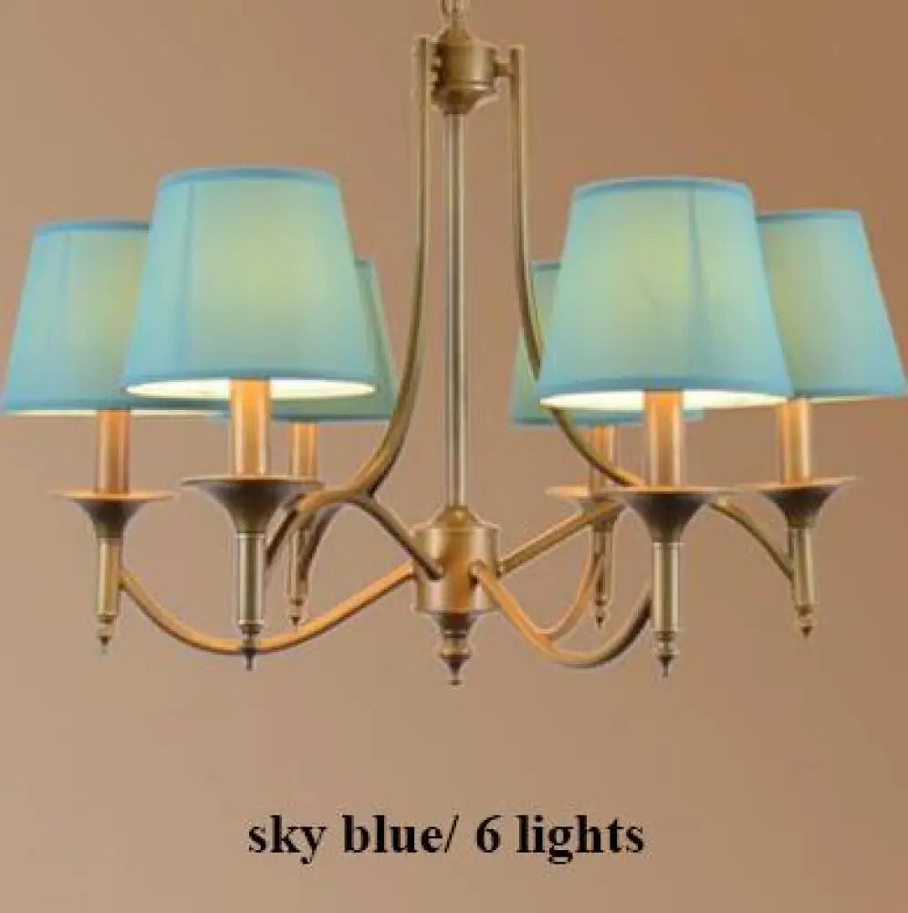 Metal Bronze Chandelier 6/8 Heads For Living Room 6 Heads Sky Blue Pendant Lighting