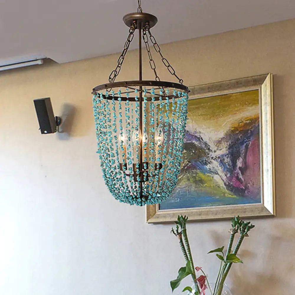 Metal Dome Chandelier Lamp Nordic 4 Bulbs Blue Pendant Lighting Fixture For Living Room