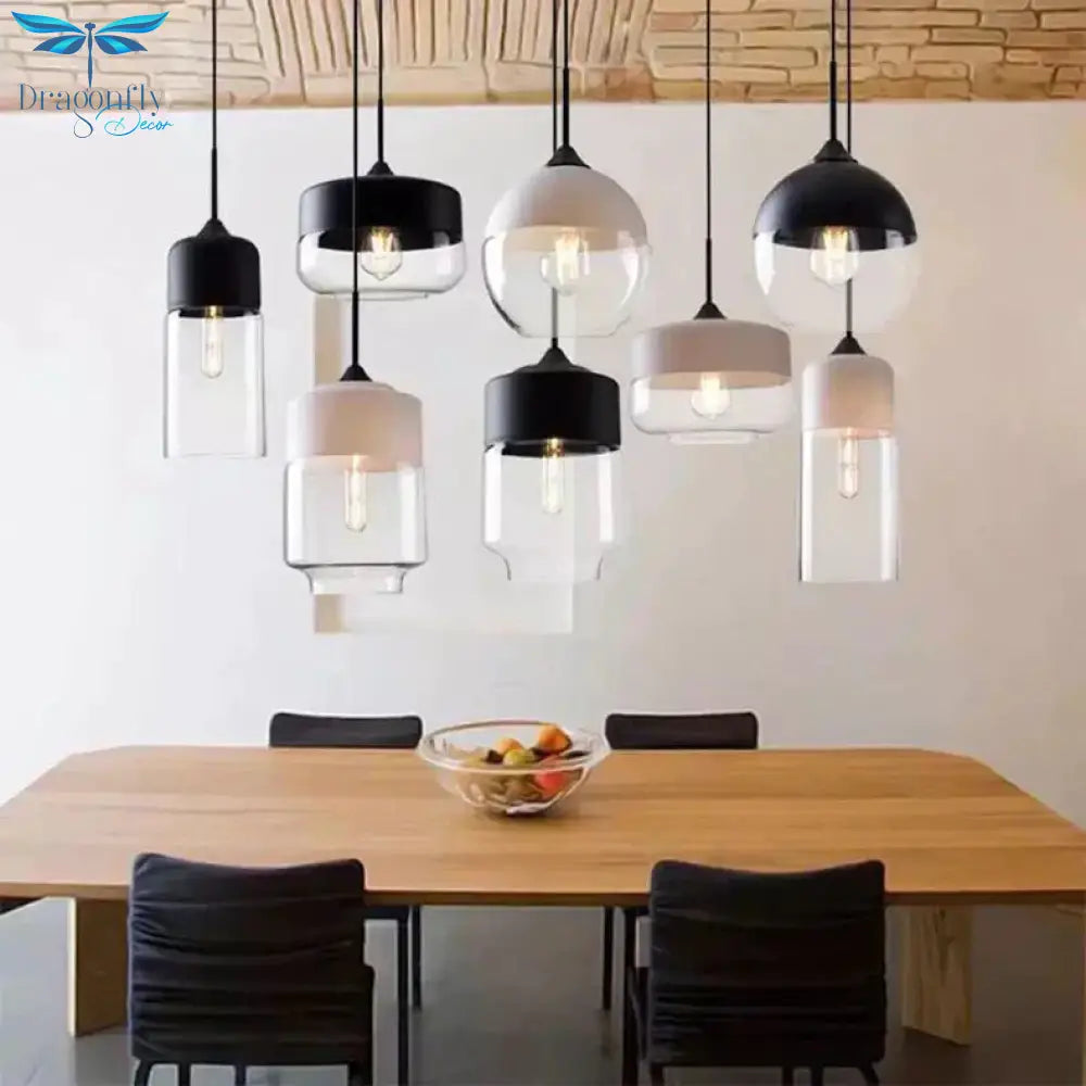 Metal Industrial Glass Pendant Light Black Loft Bar Counter Dining Room Personality Creative
