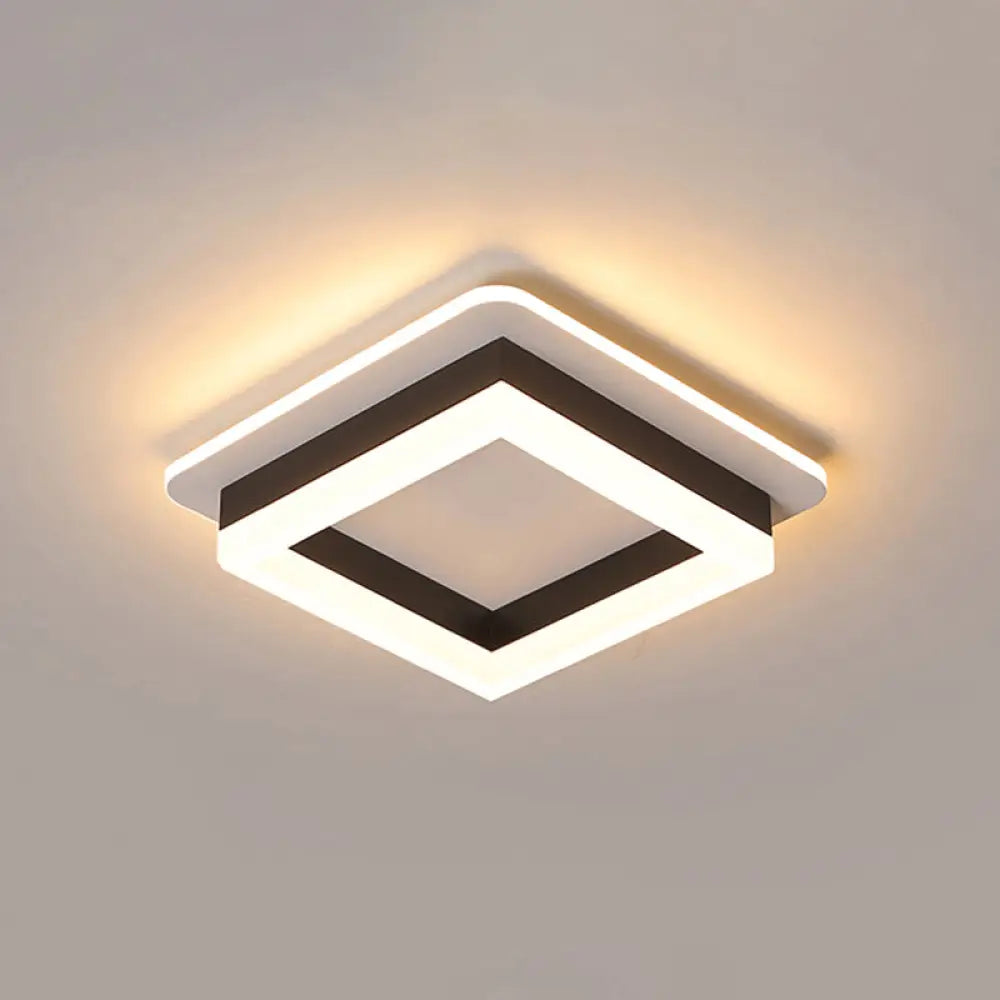 Metal Minimalist Led Flush Mount With Acrylic Diffuser - Small Corridor Ceiling Light Fixture Black