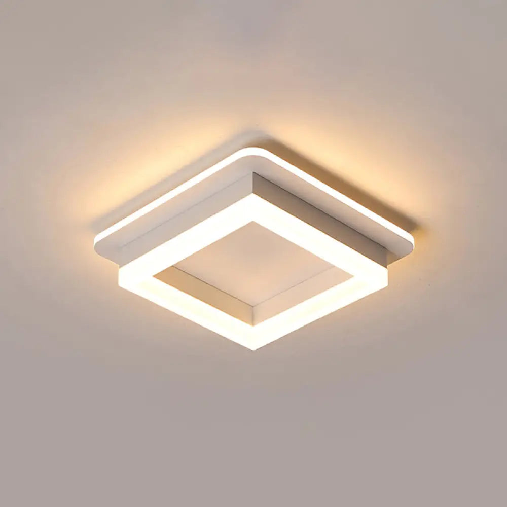 Metal Minimalist Led Flush Mount With Acrylic Diffuser - Small Corridor Ceiling Light Fixture White
