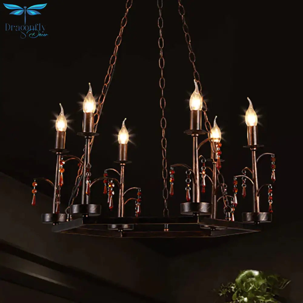 Metal Rust Pendant Lamp Geometric 6 Lights Vintage Chandelier Light Fixture For Dining Room