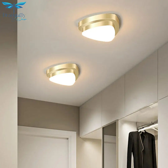 Metal Simplicity Led Flush Mount Fixture In Gold - Geometric Small Aisle Ceiling Light