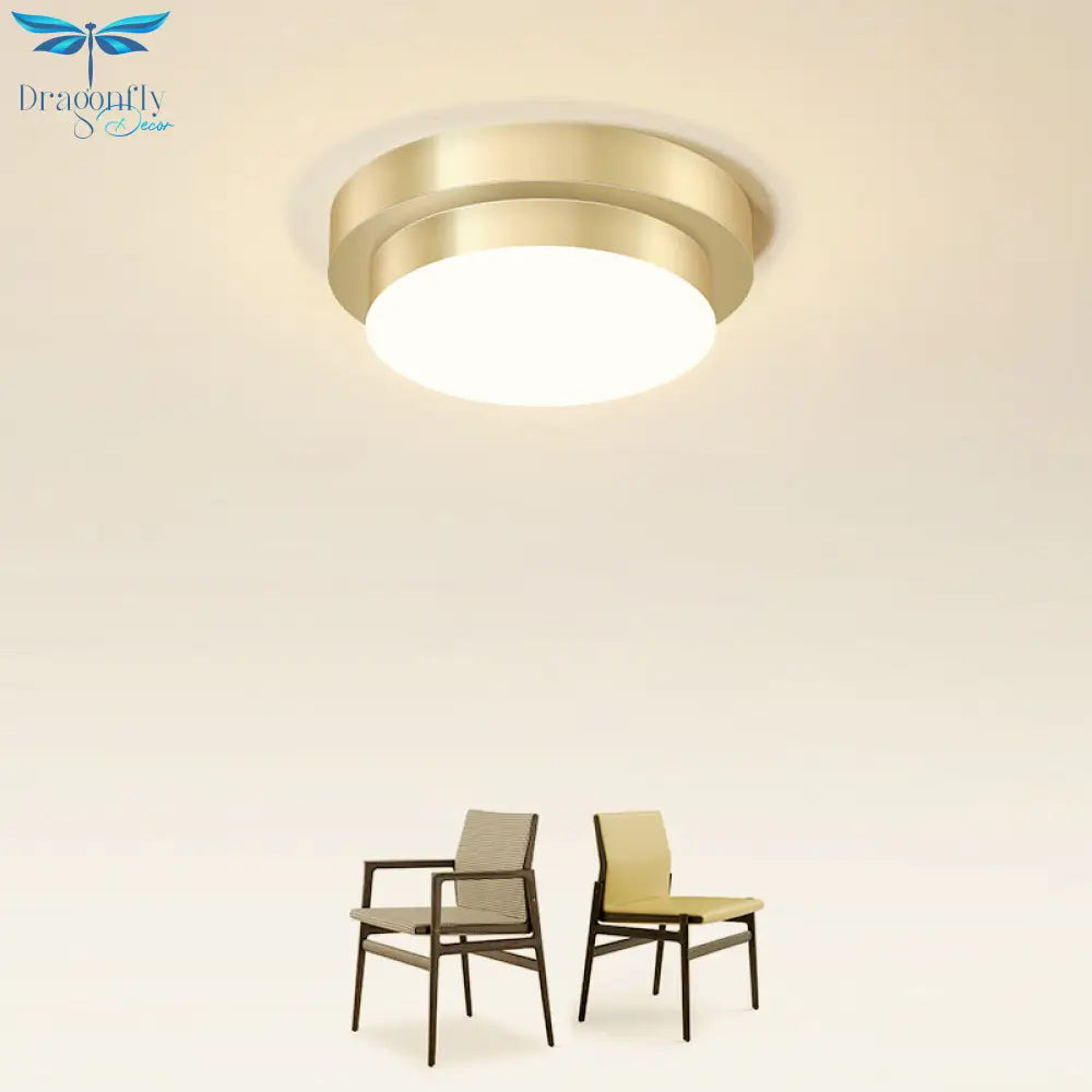 Metal Simplicity Led Flush Mount Fixture In Gold - Geometric Small Aisle Ceiling Light