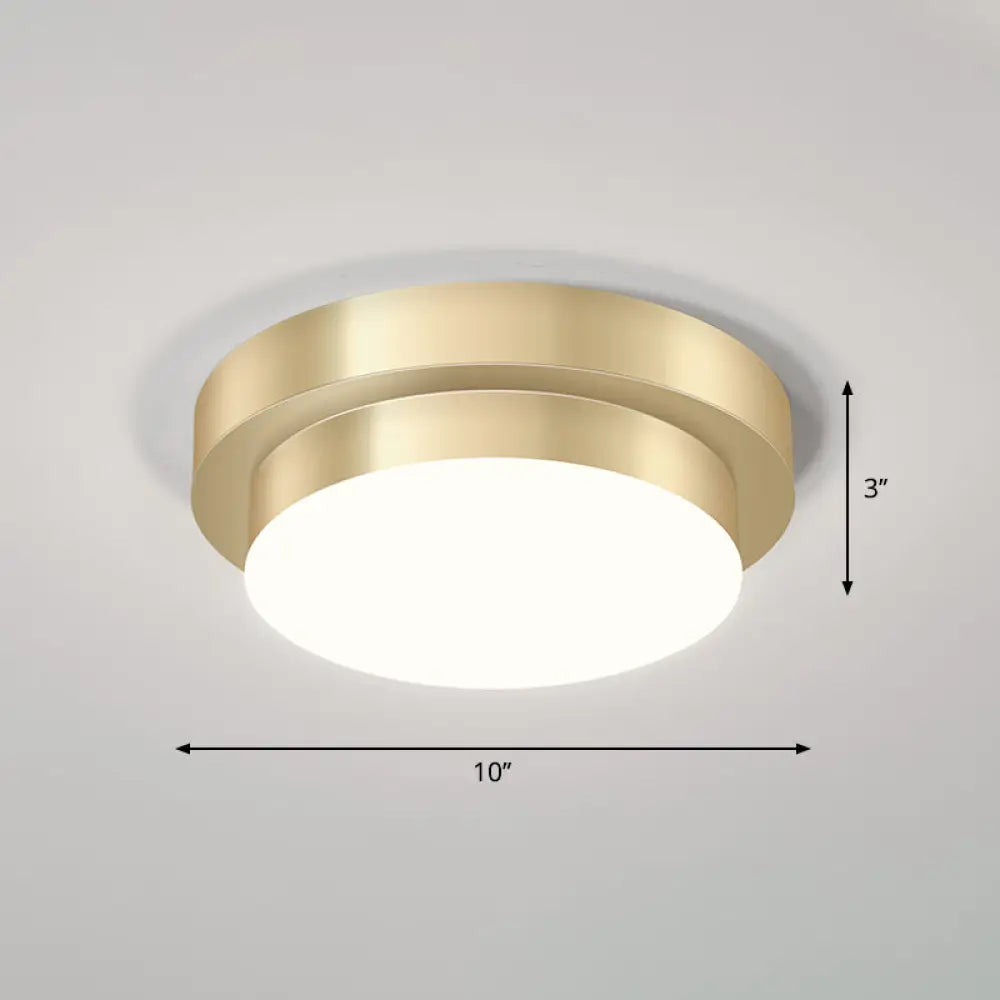 Metal Simplicity Led Flush Mount Fixture In Gold - Geometric Small Aisle Ceiling Light / White Round
