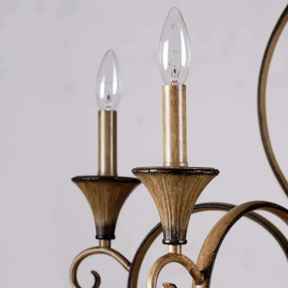 Metal Wood Pendant Lighting Swirled Arm 5 Lights Countryside Chandelier Lamp