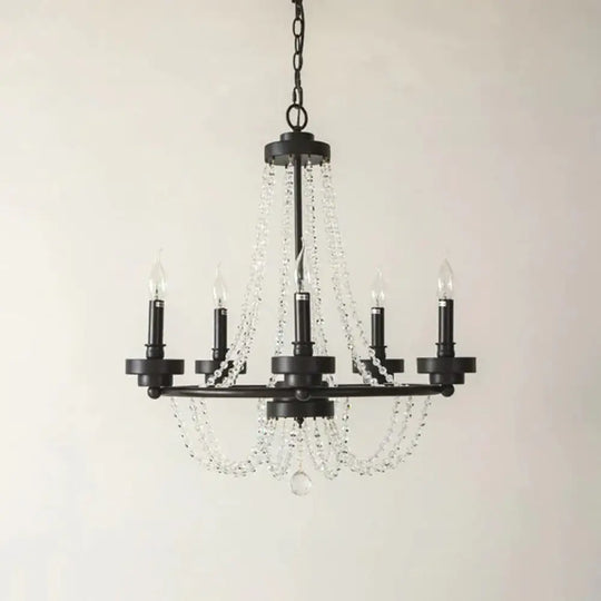 Metallic Candlestick Suspension Lamp Retro 5 - Light Restaurant Hanging Chandelier In Black With