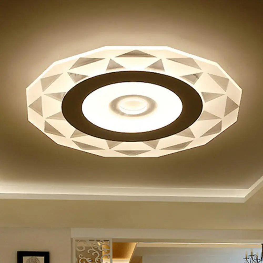 Metallic Circular Led Flush Mount Ceiling Light Fixture In Clear For Modern Living Room / 8’ Warm
