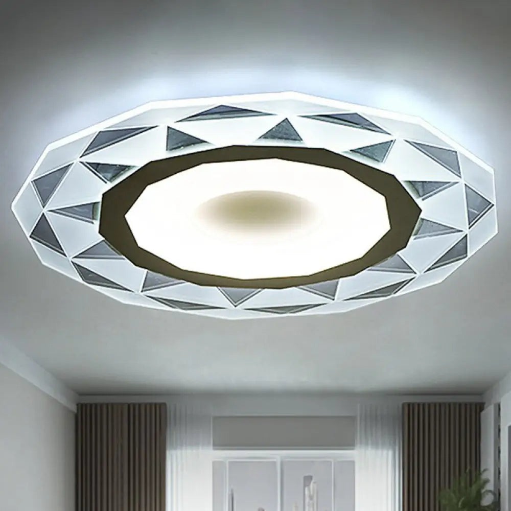 Metallic Circular Led Flush Mount Ceiling Light Fixture In Clear For Modern Living Room / 8’ White