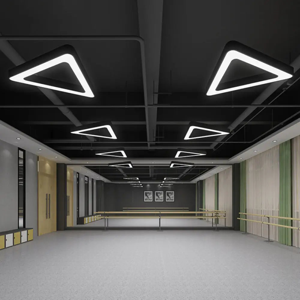 Metallic Modern Led Chandelier Lighting - A Triangular Ceiling Light Perfect For Your Gym Black /