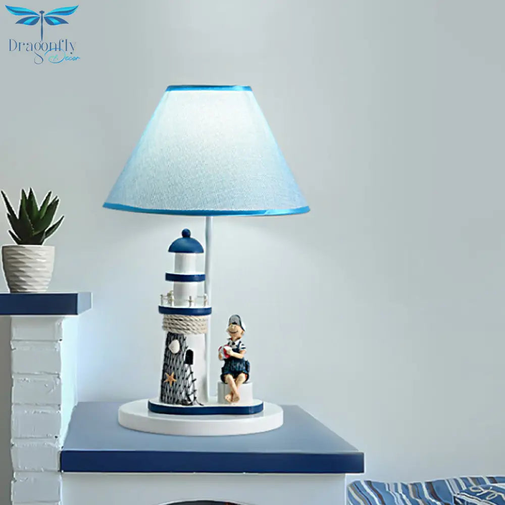 Minelava - Kids Conical Task Lighting Style Fabric 1 - Head Bedroom Table Light With Boy/Girl And
