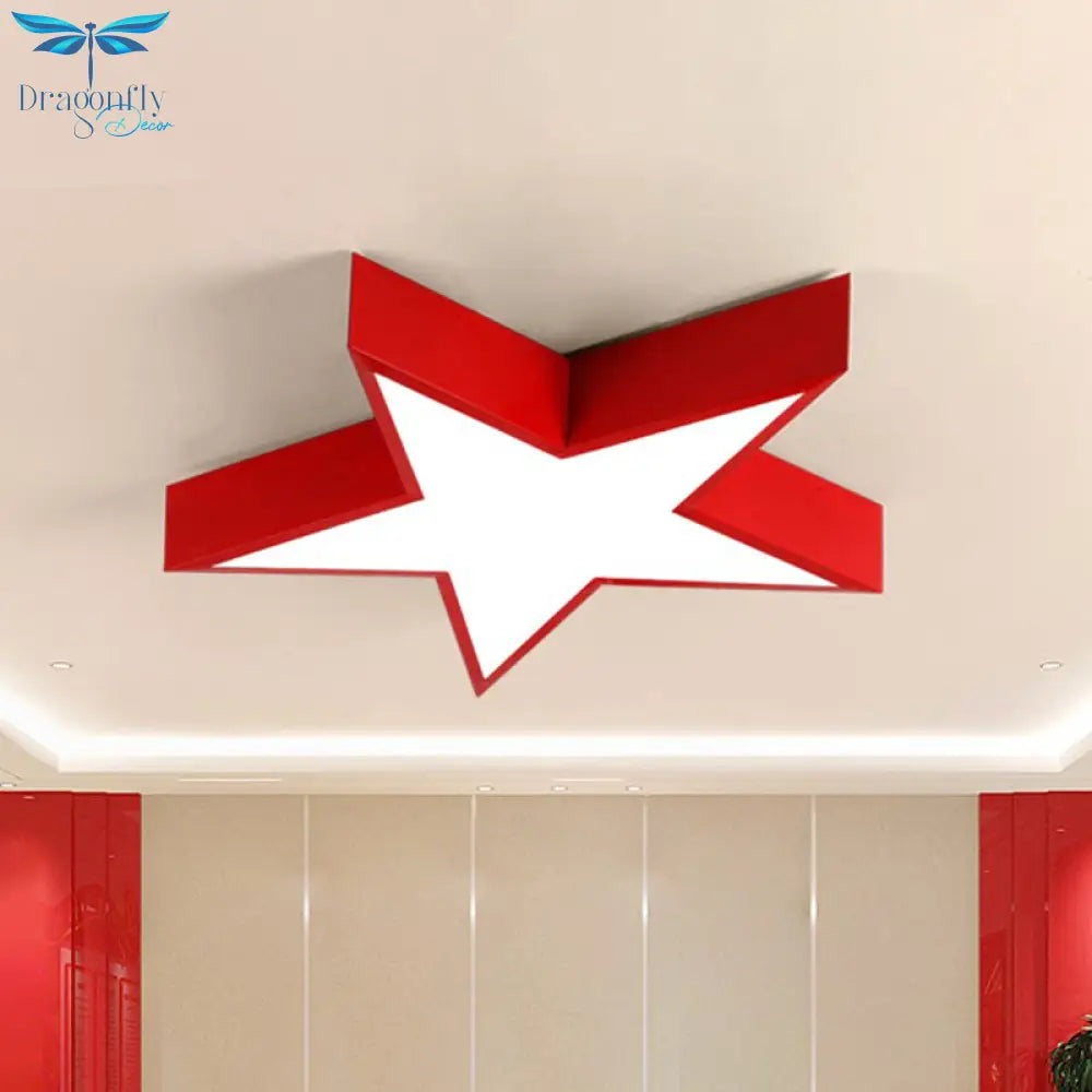 Minimalist Led Flush Mount Lighting In Red For Meeting Room - Pentastar Shaped Ceiling Light