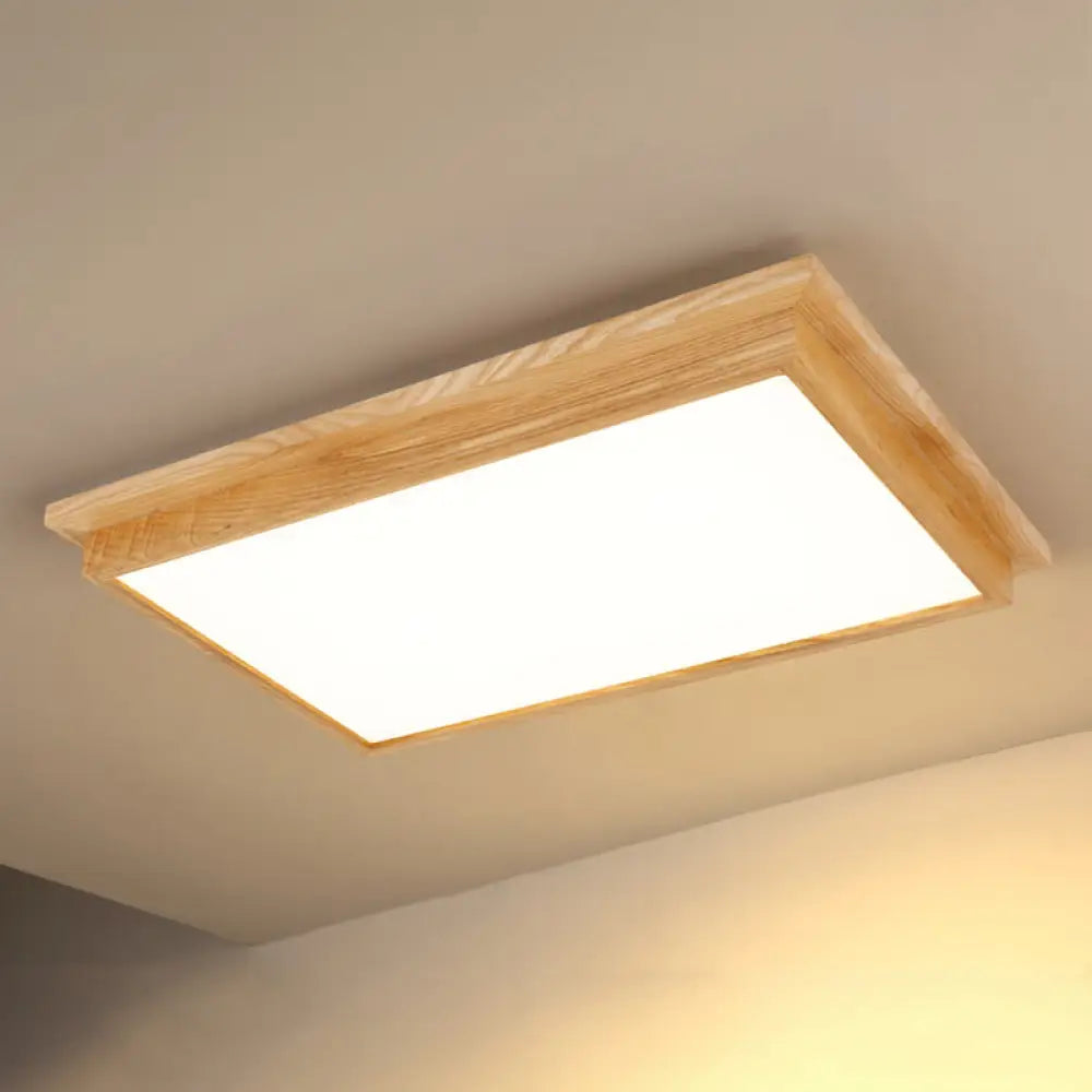 Minimalist Led Flush Mount Lighting With Ash Wood Design - Rectangle Living Room Ceiling Lamp 1 /
