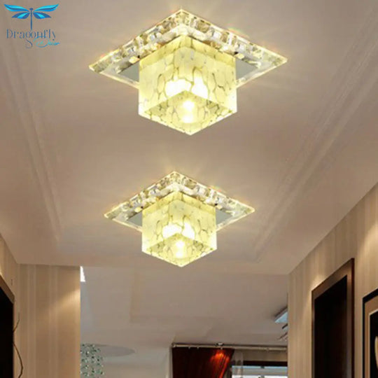 Minimalist Led Hallway Ceiling Lamp With Cube Crystal Shade - Clear Flush Mount Light