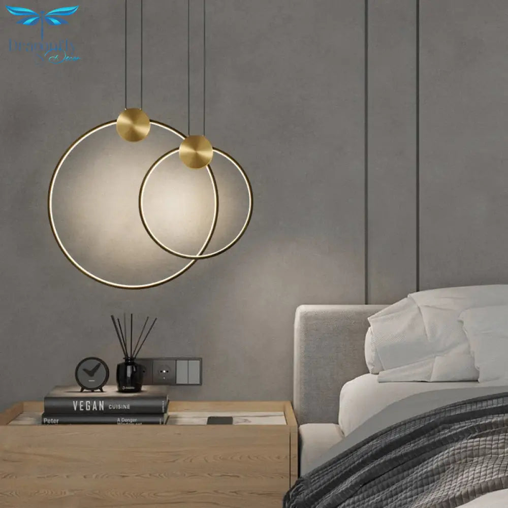 Minimalist Led Pendant Lights Copper Ring Bedsdie Foyer Aisle Lighting Fixtures Adjustable Wire