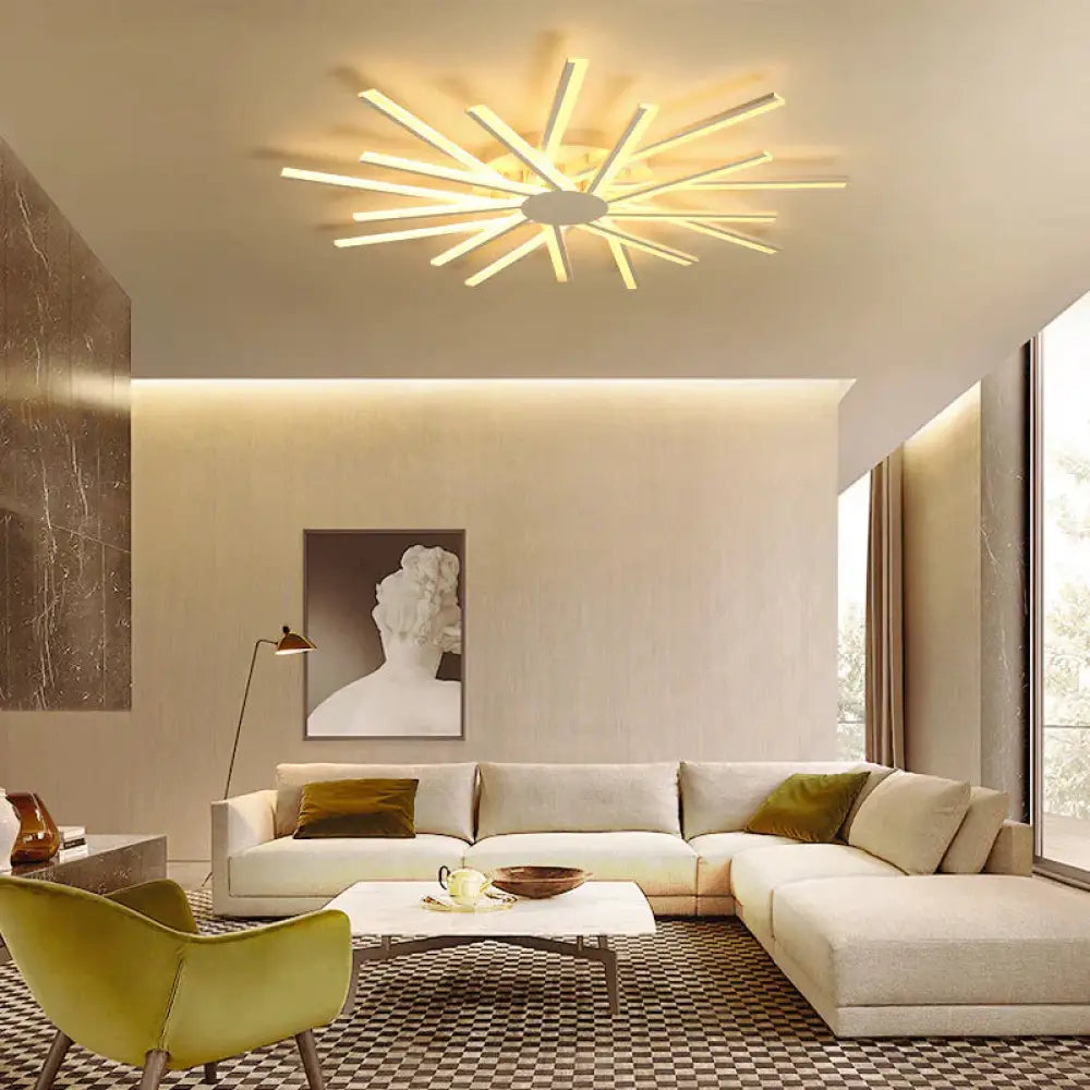Minimalist Led Semi Flush Light For Living Room In White 9 / Warm