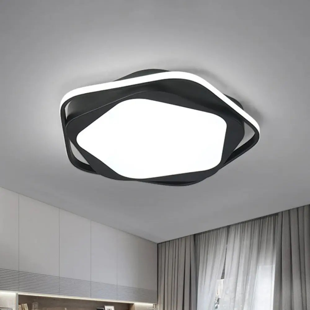 Minimalist Pentagonal Flush Mount Lighting Black Acrylic Led Fixture For Bedroom. / Remote Control