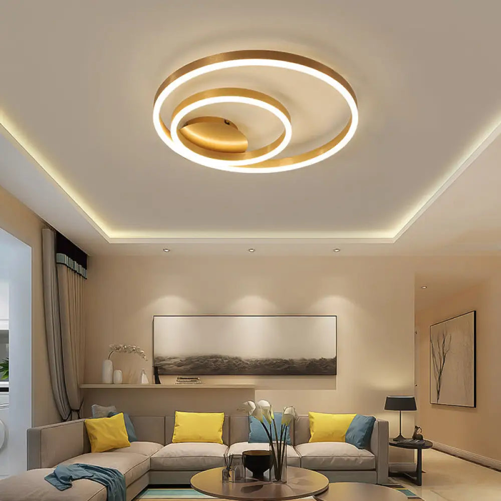 Minimalistic Bedroom Brilliance: Gold Circular Aluminum Led Flush Mount Ceiling Ligh / 19.5’ White
