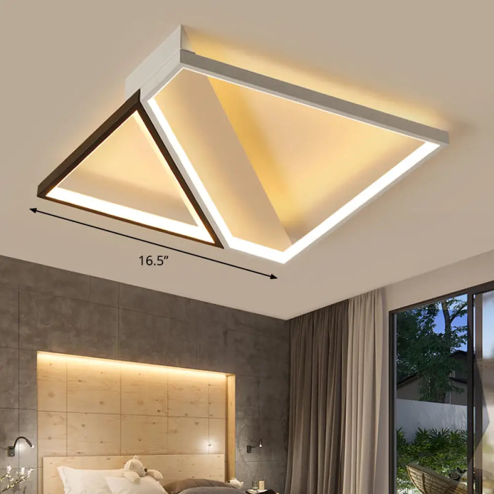 Minimalistic Bedroom Glow: Black And White Square Led Metal Flush Mount Ceiling Lamp. / 16.5’