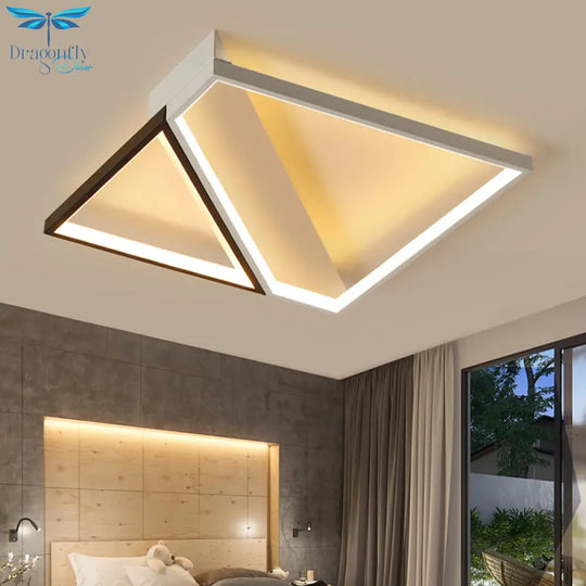 Minimalistic Bedroom Glow: Black And White Square Led Metal Flush Mount Ceiling Lamp.