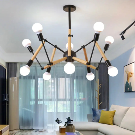 Mirella - Wooden Spider Chandelier: Modern Simplicity Dining Room Lamp 12 / Black