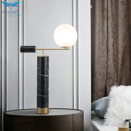 Mizar - Opaline Glass Table Lamp Black Nightstand Light