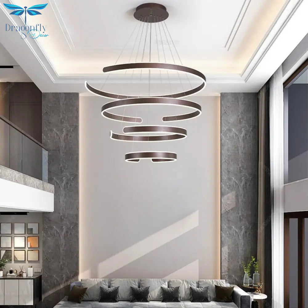 Modern 4 Round Ring Led Ceiling Chandeliers For Living Dining Room Staircase Hanging Lamp Home