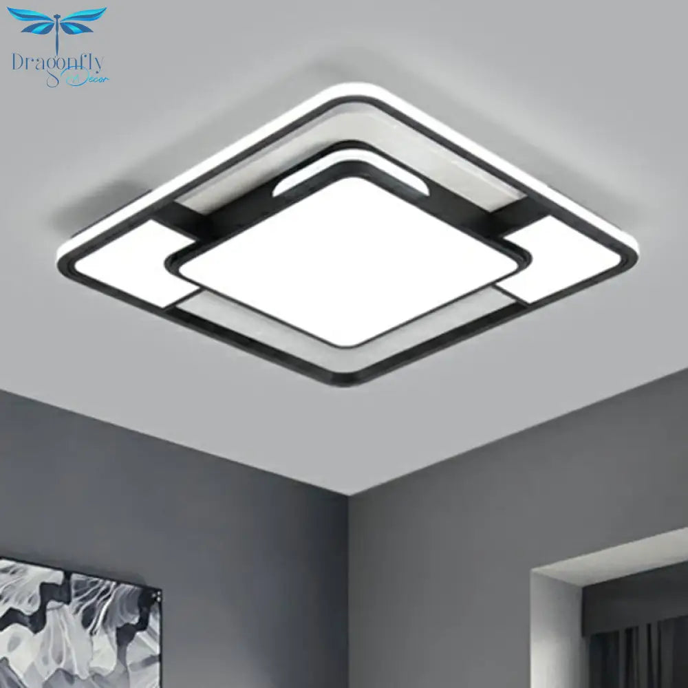 Modern Acrylic Black And White Led Flushmount For Bedroom - Square Ceiling Flush Mount Light