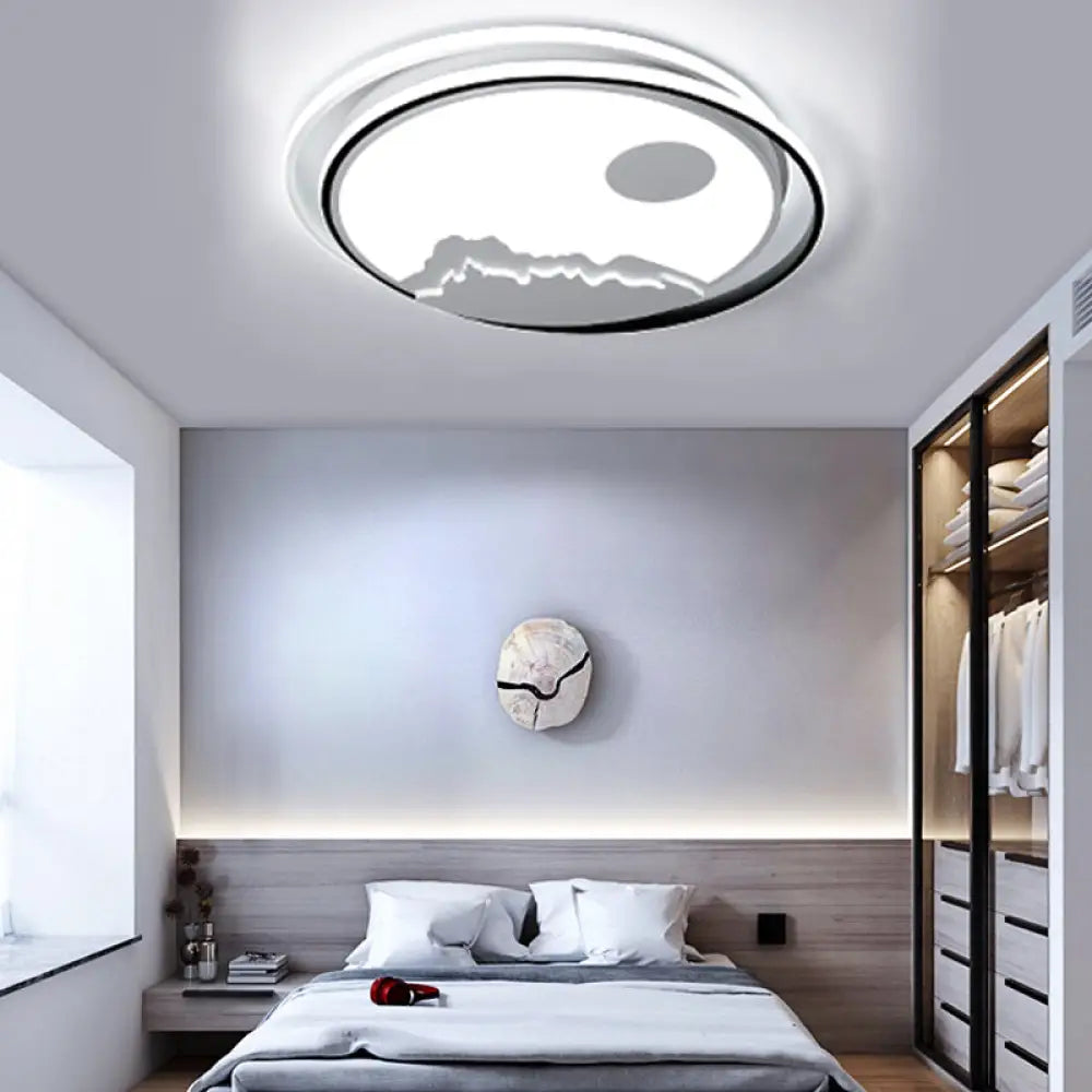 Modern Acrylic Mountain Sun Led Ceiling Mount Light - White Fixture For Kid’s Bedrooms Black / 16’