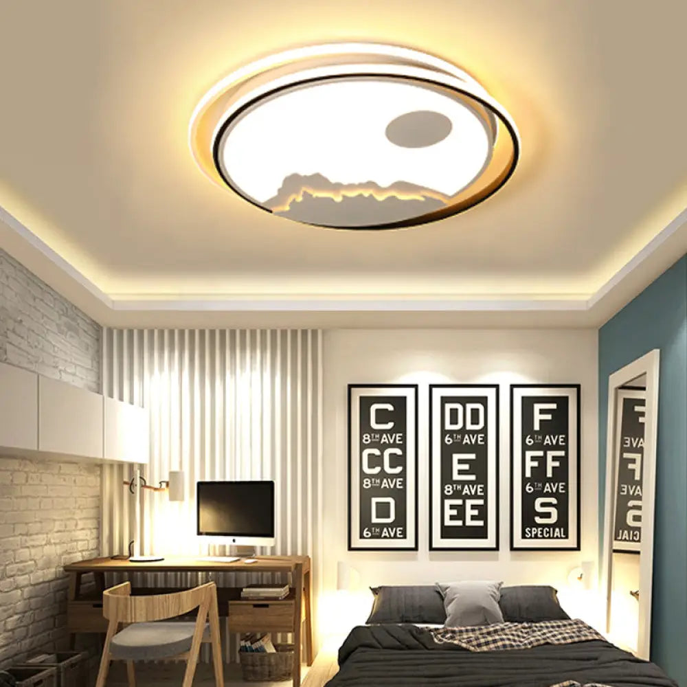 Modern Acrylic Mountain Sun Led Ceiling Mount Light - White Fixture For Kid’s Bedrooms Black /