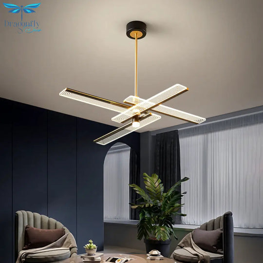 Modern Acrylic Rectangular Led Chandelier Hanging Light Fixture In Black For Living Room Pendant