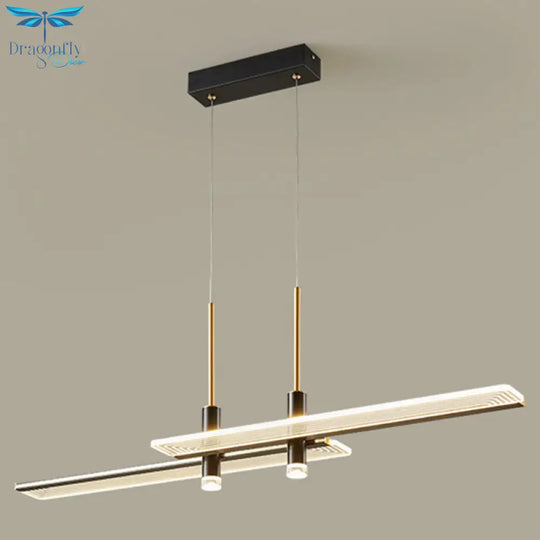 Modern Acrylic Rectangular Led Chandelier Hanging Light Fixture In Black For Living Room Pendant