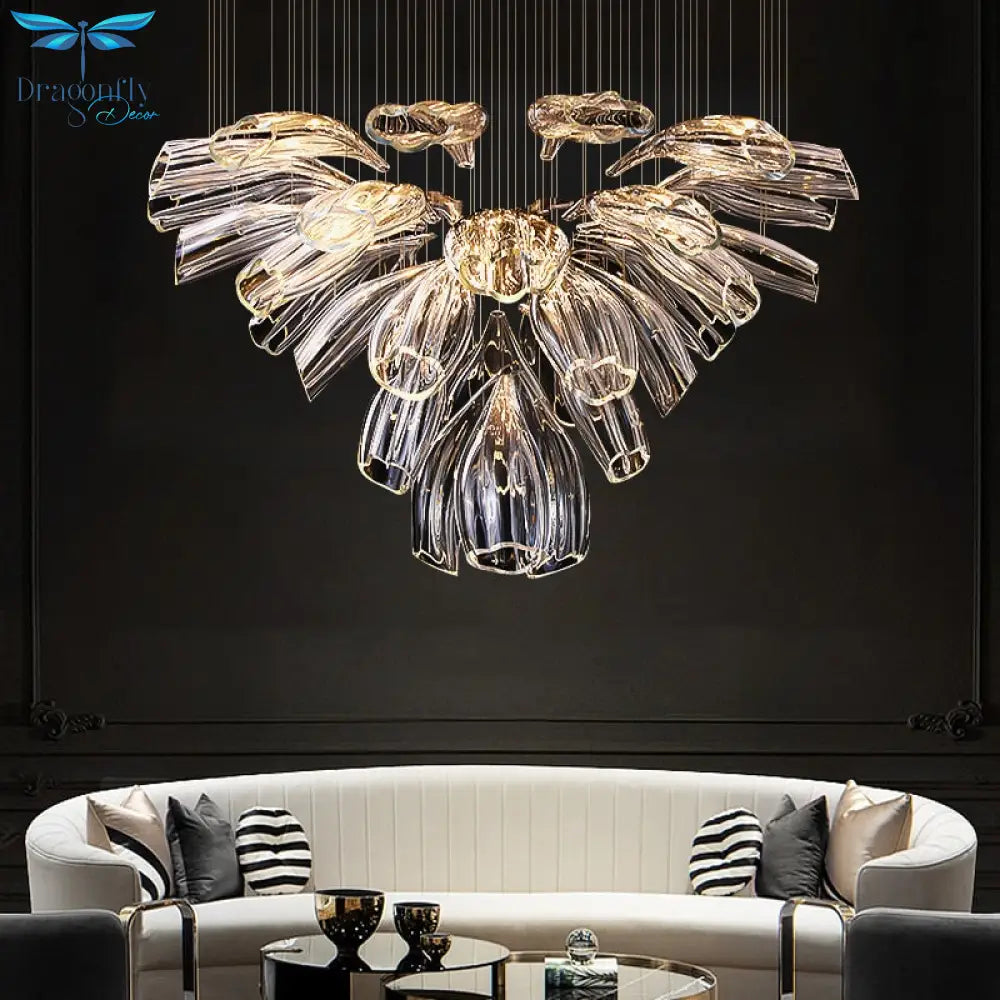 Modern Big Glass Chandelier For Living Room Led Home Decor Indoor Lighting Luxury Silver Hanging